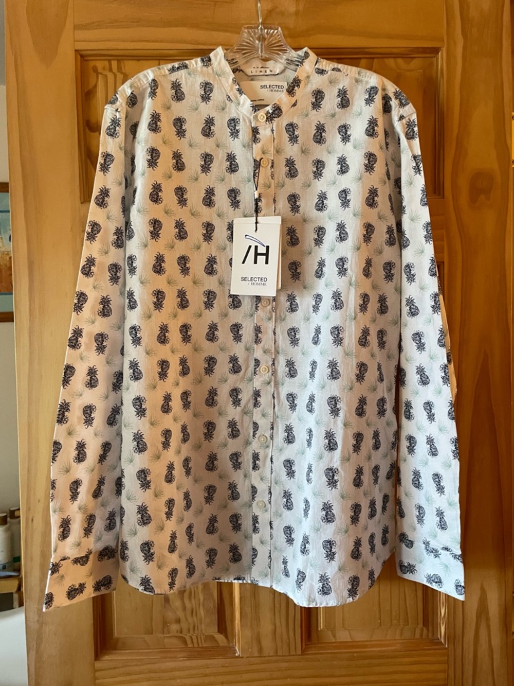 Selected Homme White Pineapple Print Casual Button-Down Shirt